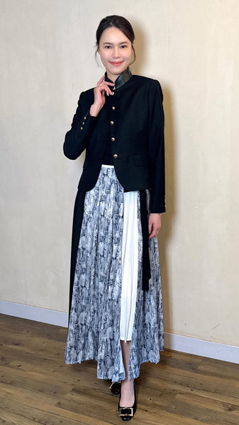 Black tailed blazer with leather standing collar