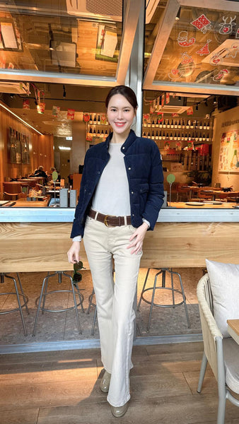 Navy corduroy slim fit jacket with down lining