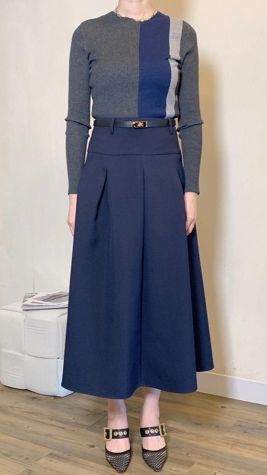 blue dress with gold buttons HUGO - Boucl dress with gold-tone buttons