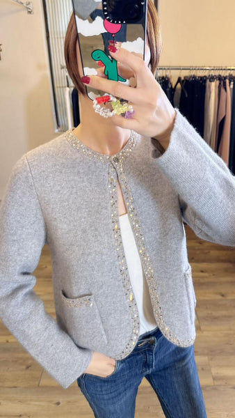 Grey cashmere jacket with sequins