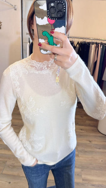 Delicate 3D lace cashmere top