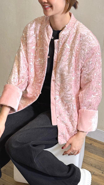 Modern full sequined roll up sleeves jacket