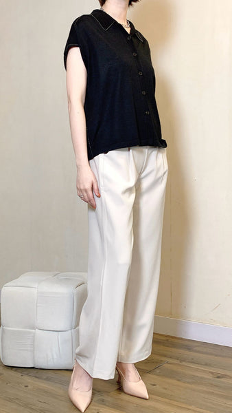 Ivory white versatile straight leg elastic waist pants