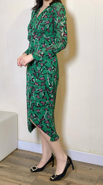 Green x fuchsia statement mesh slim fit maxi dress