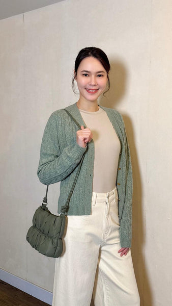 Mint green cable knitted baby cashmere cardigan