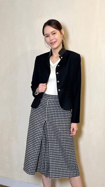 Black tailed blazer with leather standing collar