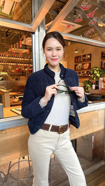 Navy corduroy slim fit jacket with down lining