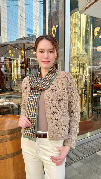 Greenish khaki chunky knit cardigan with gold buttons
