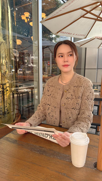 Greenish khaki chunky knit cardigan with gold buttons