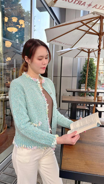 Mint green cardigan with pastel trimming cardigan