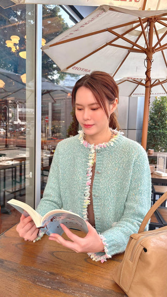 Mint green cardigan with pastel trimming cardigan