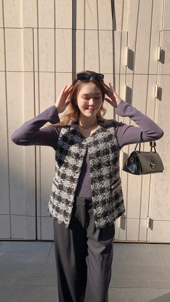 Black x teal tweed vest