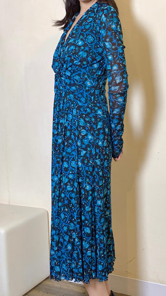 Black x Blue floral statement mesh slim fit maxi dress